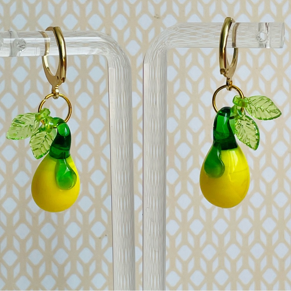 Lemon Lampwork Glass Drop Pierced Earrings - Picture 3 of 5